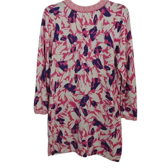 J Mclaughlin Tunic Sweater Top Size Large Pink Purple Abstract Floral Stretch - Picture 6 of 9